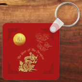 Gouden Chinees Document-besnoeiing Drakenjaar Mono Sleutelhanger (Achterkant)