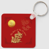 Gouden Chinees Document-besnoeiing Drakenjaar Mono Sleutelhanger (Achterkant)