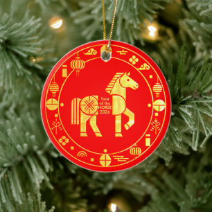 Gouden Chinees nieuwjaar 2026 Keramisch Ornament
