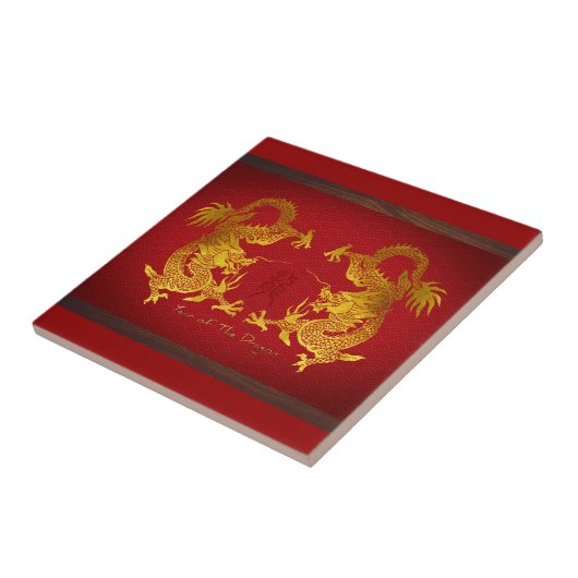 Gouden Chinese Draak met oud Ideogram T Tegeltje (Zijkant)