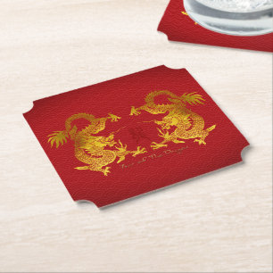 Gouden Chinese Draak met oude Ideogram PCo Kartonnen Onderzetters
