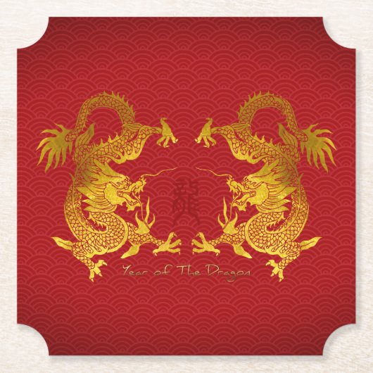 Gouden Chinese Draak met oude Ideogram PCo Kartonnen Onderzetters (Voorkant)