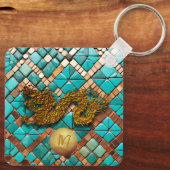 Gouden Chinese Draak Nieuwjaar Monogram SqK Sleutelhanger (Achterkant)
