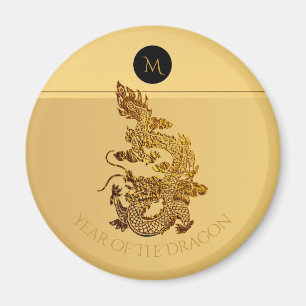 Gouden Chinese Draak Papercut Monogram Verjaardag Magneet