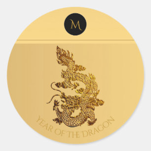 Gouden Chinese Draak Papercut Monogram Verjaardag  Ronde Sticker