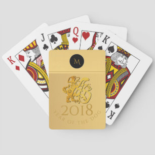 Gouden Chinese Hond Papercut Monogram Spelen C Speelkaarten