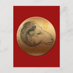 Gouden Chinese Ram Jaar 2 ansichtkaart Briefkaart