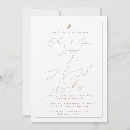 Gouden chique minimalistische bruiloft uitnodiging (Voorkant)