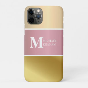 Gouden Chopper Roze Strip Metallic monogram Naam iPhone 11 Pro Hoesje