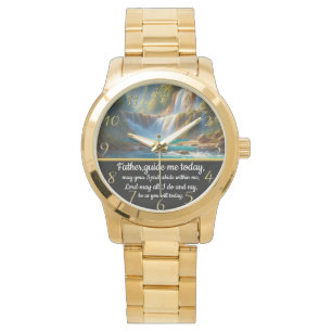 Gouden christelijk geloof kruis met Vader,leid me  Horloge