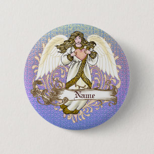 Gouden Christelijke Engel Hart Ronde Button 5,7 Cm
