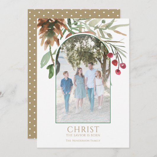 Gouden Christus is Geboren Religieuze Kerstkaart (Voorkant / Achterkant)