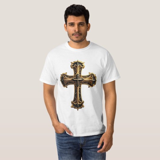 Gouden Christus kruis T-shirt (Voorkant volledig)