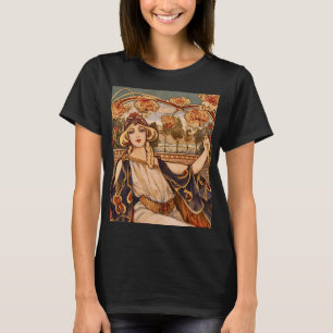 Gouden Chrysanthemum Muse – Art Nouveau Bloemstuk T-shirt