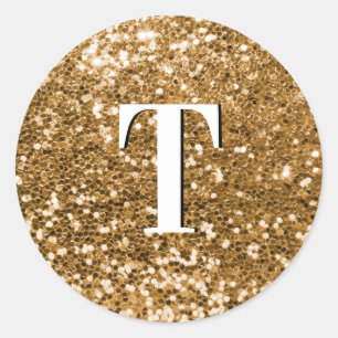 Gouden Chunky Glitter Monogrammed Ronde Sticker