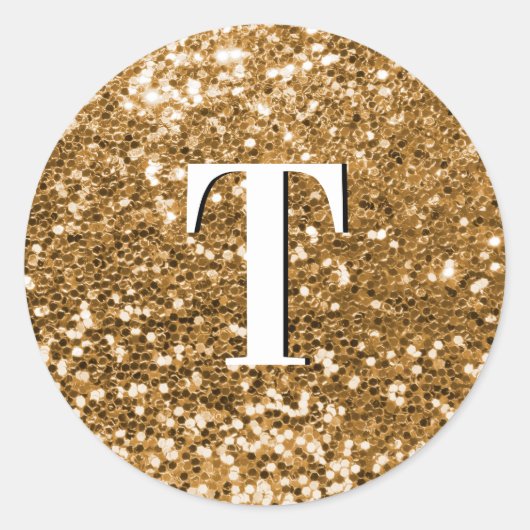 Gouden Chunky Glitter Monogrammed Ronde Sticker (Voorkant)