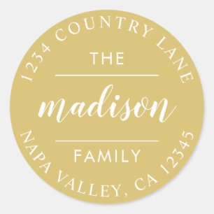 Gouden cirkel schrift maak je eigen retouradres ronde sticker