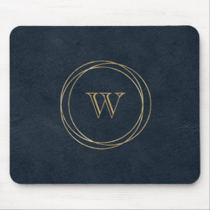 Gouden Cirkels Donkerblauw Monogram Muismat
