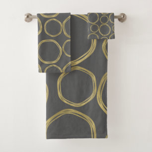 Gouden Cirkels & Grijs Moderne Trendy Bad Handdoek