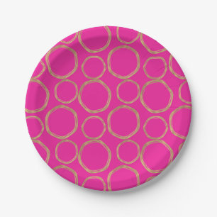 Gouden Cirkels & Heet Roze Helder Moderne Trendy S Papieren Bordje