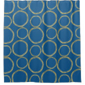 Gouden Cirkels & Helderblauwe Moderne Trendy Douchegordijn (Voorkant)