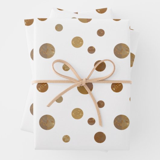 Gouden Cirkels Polka Dots Geometrisch Wit Inpakpapier Vel (In situ)