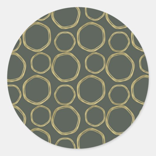Gouden Cirkels & Rustieke Olijfgroene Moderne Tren Ronde Sticker (Voorkant)