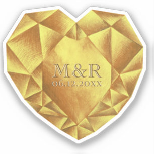 Gouden Citrien Waterverf Hart Trouwverjaardag Sticker