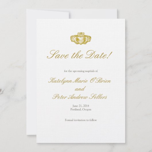 Gouden Claddagh Ring Save the Date Kaart (Voorkant)
