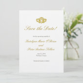 Gouden Claddagh Ring Save the Date Kaart (Staand voorkant)