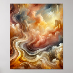 Gouden Cloud Flow Abstracte Surrealistische Energi Poster