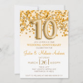 Gouden Confetti 10de Huwelijksjubileum Uitnodiging (Voorkant)