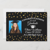 Gouden Confetti Afstuderen foto afstudeerfeest Kaart (Voorkant)