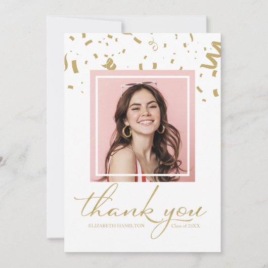 Gouden Confetti Afstuderen Foto Dank u Bedankkaart (Voorkant)