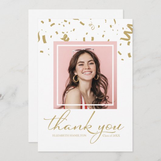 Gouden Confetti Afstuderen Foto Dank u Bedankkaart (Voorkant / Achterkant)