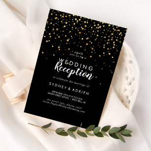 Gouden confetti Alleen zwarte huwelijksreceptie Kaart
