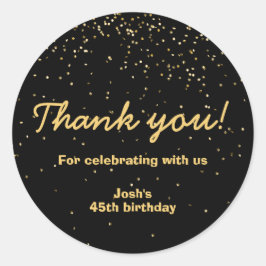 Gouden Confetti Black Circle Verjaardag Bedankt Ronde Sticker