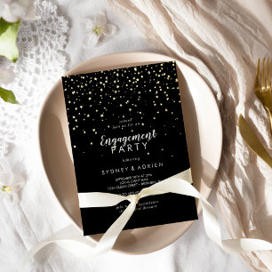 Gouden Confetti Black Engagement Party Goud Folie Uitnodiging