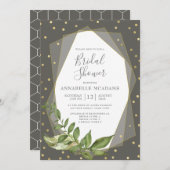 Gouden Confetti Bladeren Grijs Geometrisch Vrijgez Kaart (Voorkant / Achterkant)