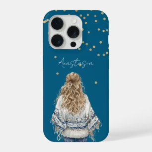 Gouden Confetti Blauwe Trui Blond Meisje iPhone 15 Pro Hoesje