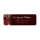Gouden Confetti Bourgondië Floral retour adreslabe Etiket (Voorkant)