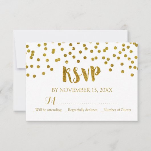 Gouden Confetti bruiloft RSVP Kaarten (Voorkant)