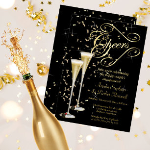 Gouden Confetti Champagne Proost Verlovingsfeest Folie Uitnodiging
