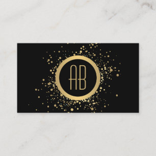 Gouden Confetti Circle Monogram Zwart Visitekaartj Visitekaartje
