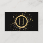 Gouden Confetti Circle Monogram Zwart Visitekaartj Visitekaartje (Voorkant)