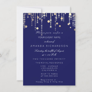 Gouden Confetti Drip Verjaardag Bruids Navyblauw Kaart