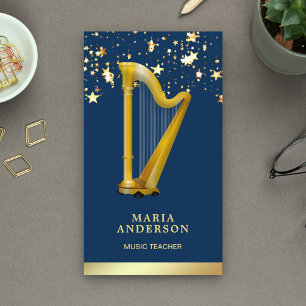 Gouden Confetti Elegante Harp Professionele Harpis Visitekaartje