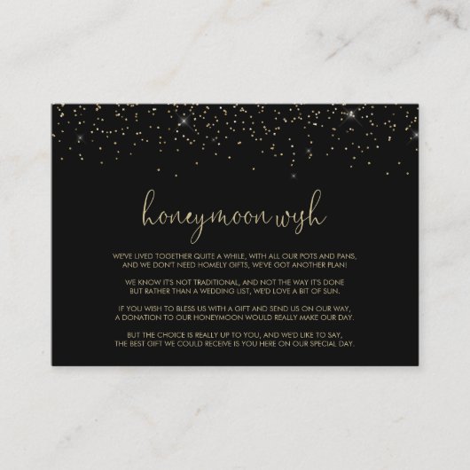 Gouden Confetti Fancy Script Honeymoon Wens   Informatiekaartje (Voorkant)