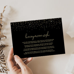 Gouden Confetti Fancy Script Huwelijksreis Wens Informatiekaartje