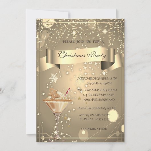 Gouden Confetti, Gingerbread Drink Bedrijf Kerst Kaart (Voorkant)